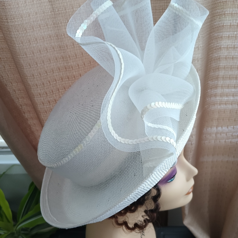 Easter Church White Straw Embellished Toil Church Hat